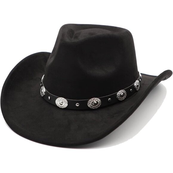 Accessories - Unisex Black C 100% Polyester Western Bull Skull Buckle Band Cowboy Felt Hat
